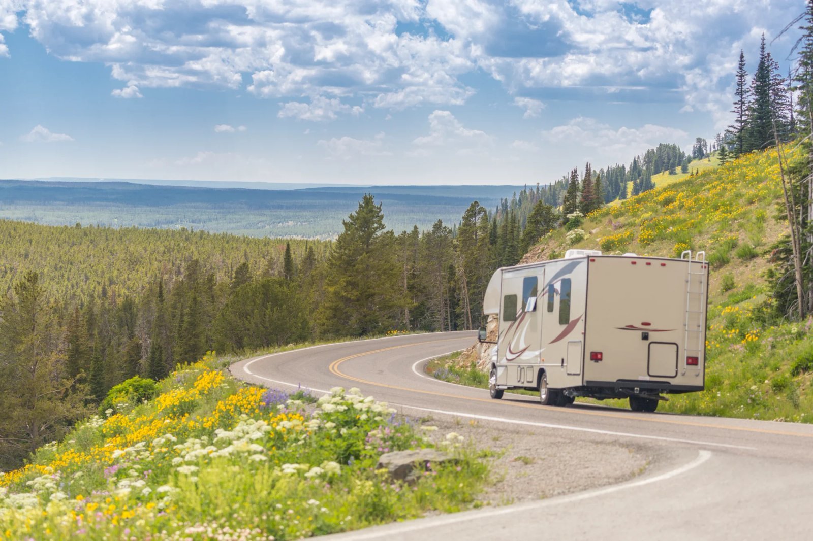 RV parked in the mountains